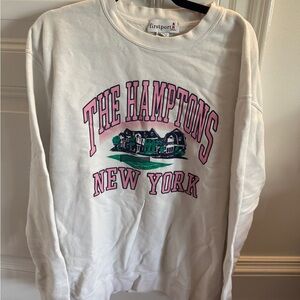 White Sweatshirt with Pink and Green Print
